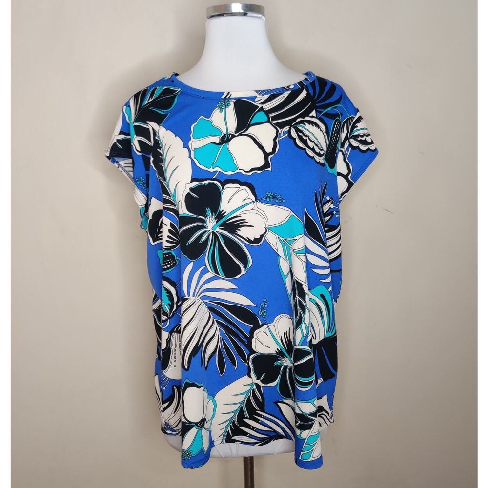 Blue Sol Top Floral Stretchy Cap Sleeve Plus Size‎